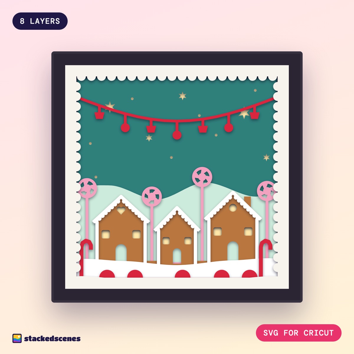 Gingerbread Lane shadow box SVG: hero