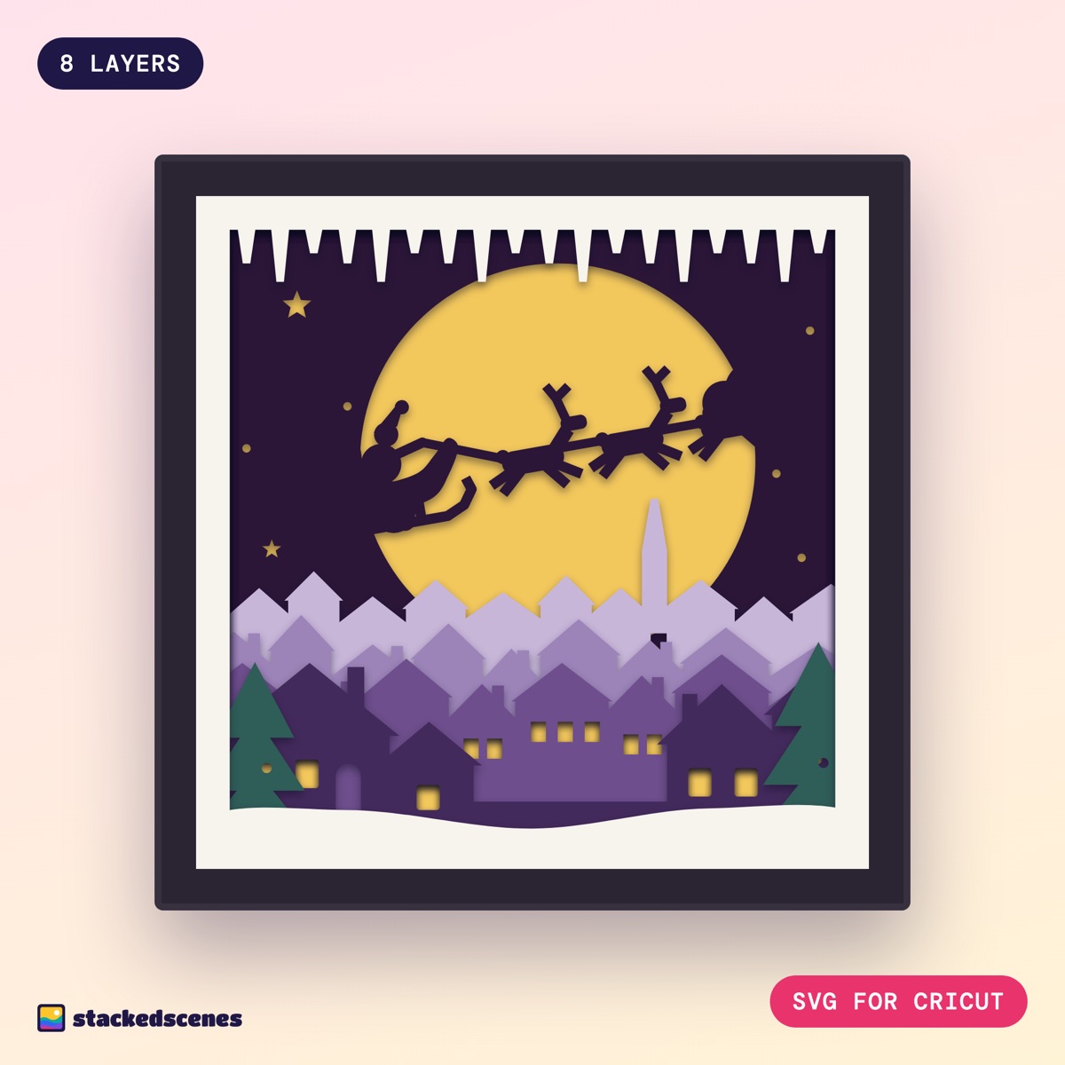 Sleigh Ride over the Rooftops shadow box SVG: hero